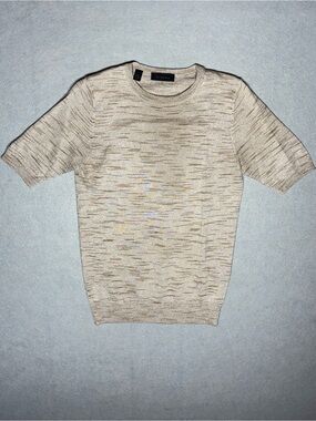 Saks Fifth Avenue Beige Marled Short Sleeve Crewneck short sleeve